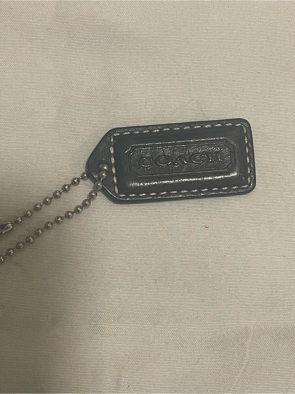 Coach small Brown Leather Logo hangTag with Silver Ball Chain